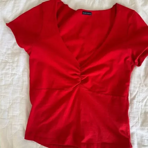 Gina Top Red V-Neck Ruched Women's Top - Picture 3 of 8